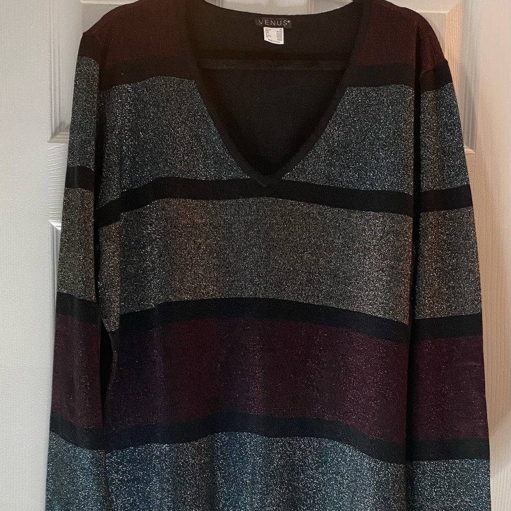 VENUS V-Neck Sweater for Men - Black, Gray, Burgundy Stripes
